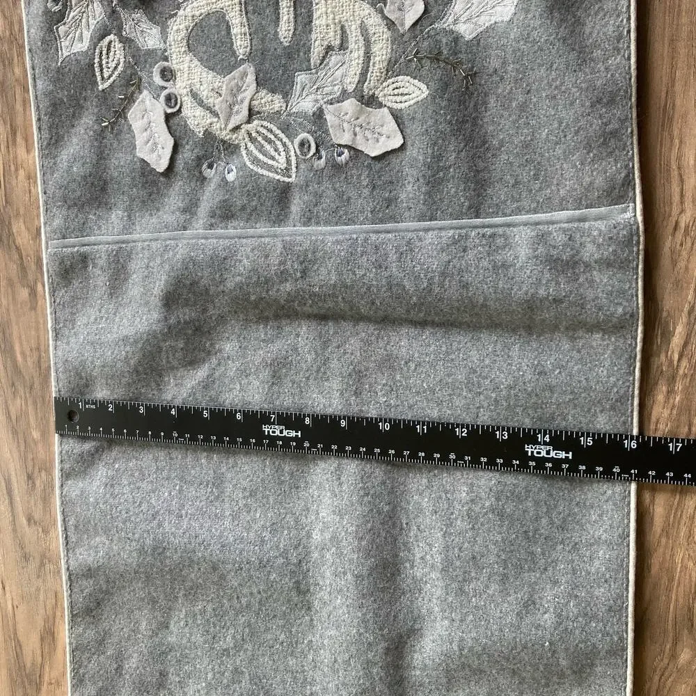 Ridgefield Table Runner Holiday Grey Elk Deer Wreath Applique Wool Blend Beads